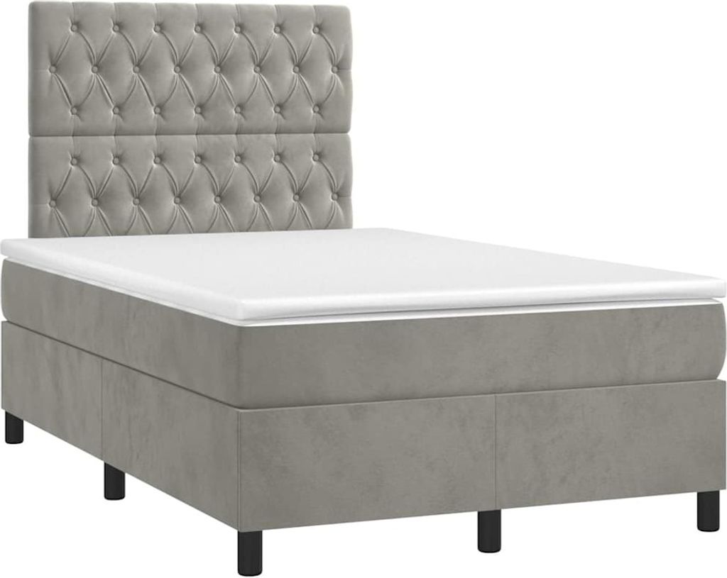 vidaXL Boxspringbett mit Matratze Hellgrau 120x190 cm Samt