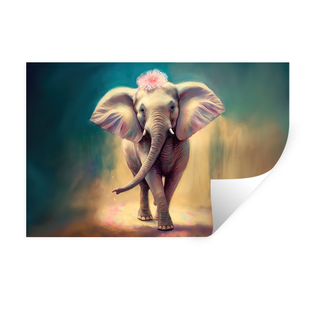 MuchoWow Wandtattoo Wandsticker Wandaufkleber Elefant - Tiere - Malen - Blumen - Porträt - Kinder 30x20 cm Selbstklebend und Repositionierbar - ...
