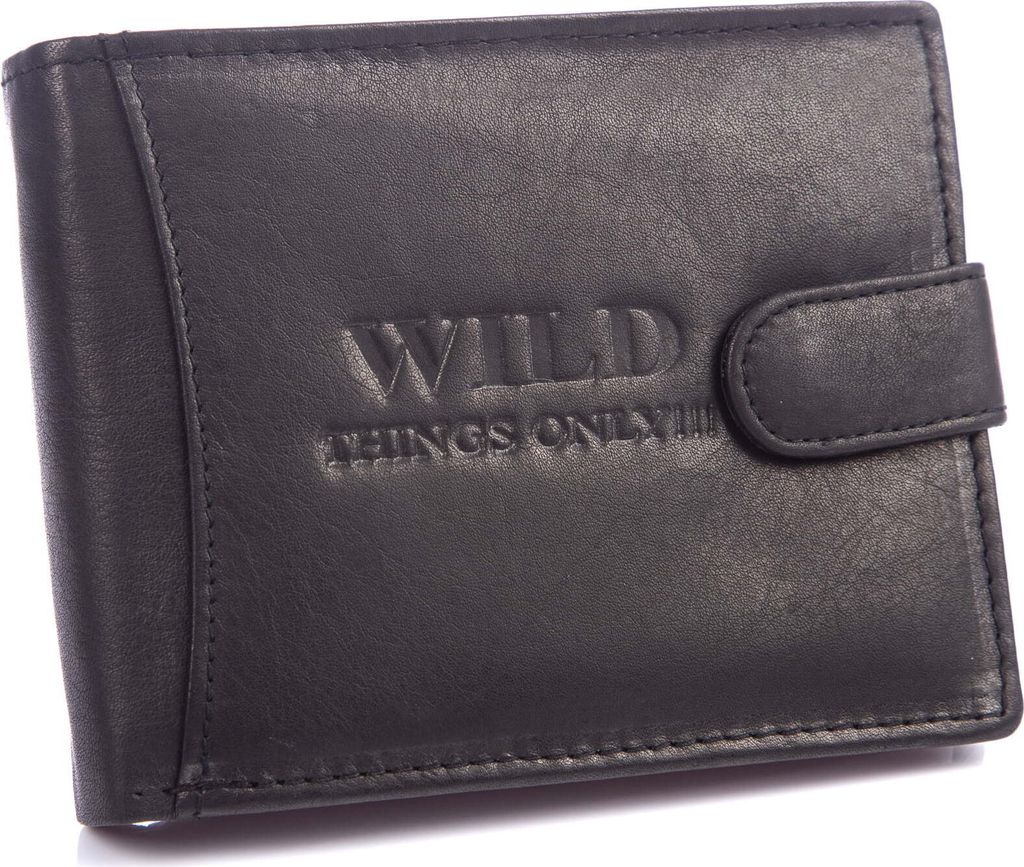WILD Herren Portemonnaie Geldbörse Echt Leder horizontales Schwarz