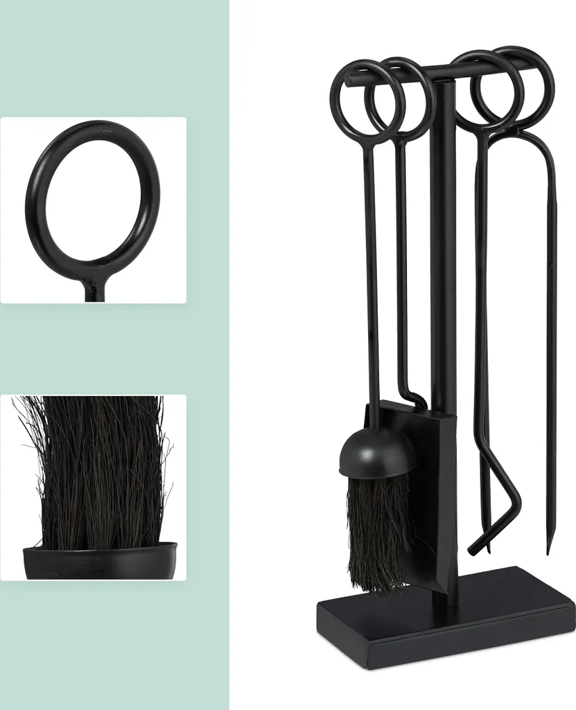 Relaxdays Set de 5 Couverts de Cheminée en Acier Noir Robuste 60 cm