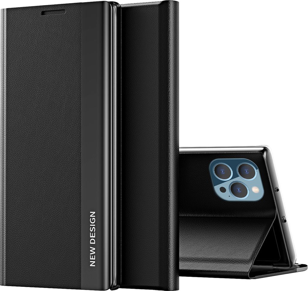 iPhone 14 Pro Max Hülle, Leder PolyurethanMagnetisch Klapphülle PC Innere Schutzhülle mit Standfunktion für iPhone 14 Pro Max Schwarz