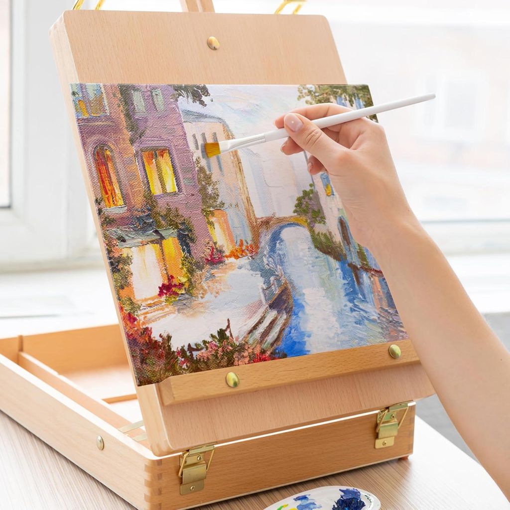 Schilder-Easel Ölfarben Set - Malset 41 Teile - Tuben Ölfarbe - Leinwand - Malblock - Pinsel - Malspachtel - Palette - Tischmal-Easel