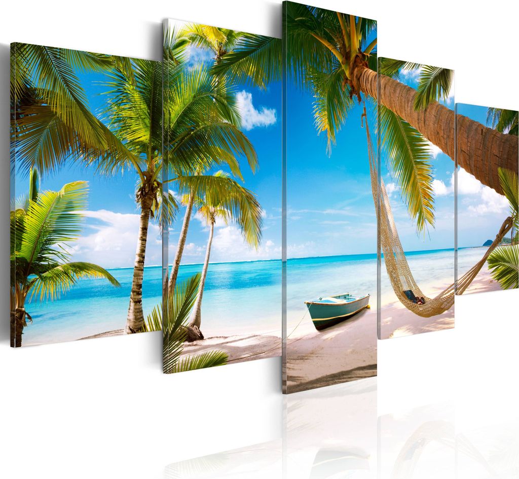 Wandbilder Meer Strand Landschaft Palmen Boot Insel 200x100 Produktbild 