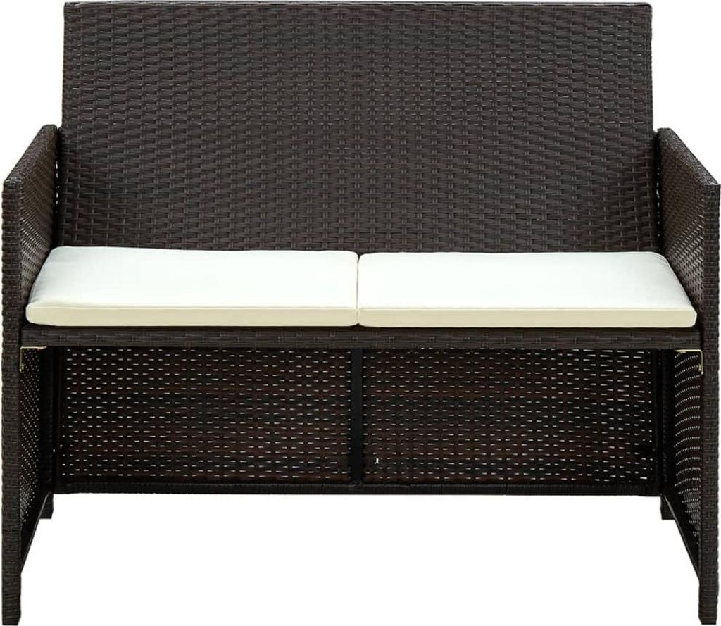 vidaXL 2-Sitzer-Gartensofa mit Polstern Braun Poly Rattan