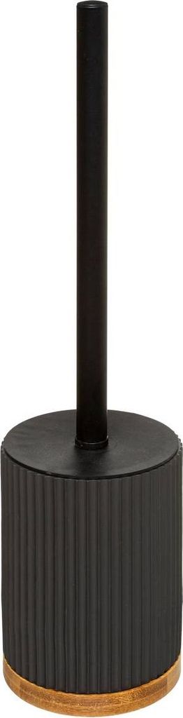 A black toilet brush with a ribbed cylindrical base and a gold-colored rim at the bottom, set against a white background.
