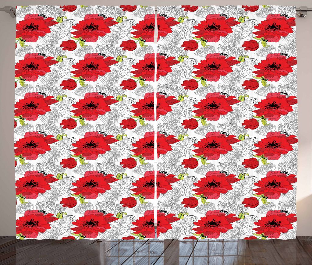 ABAKUHAUS Blume Rustikaler Gardine, Blumenstrauß aus Frühlingsblüten, Schlafzimmer Kräuselband Vorhang mit Schlaufen und Haken, 280 x 225 cm, Z...