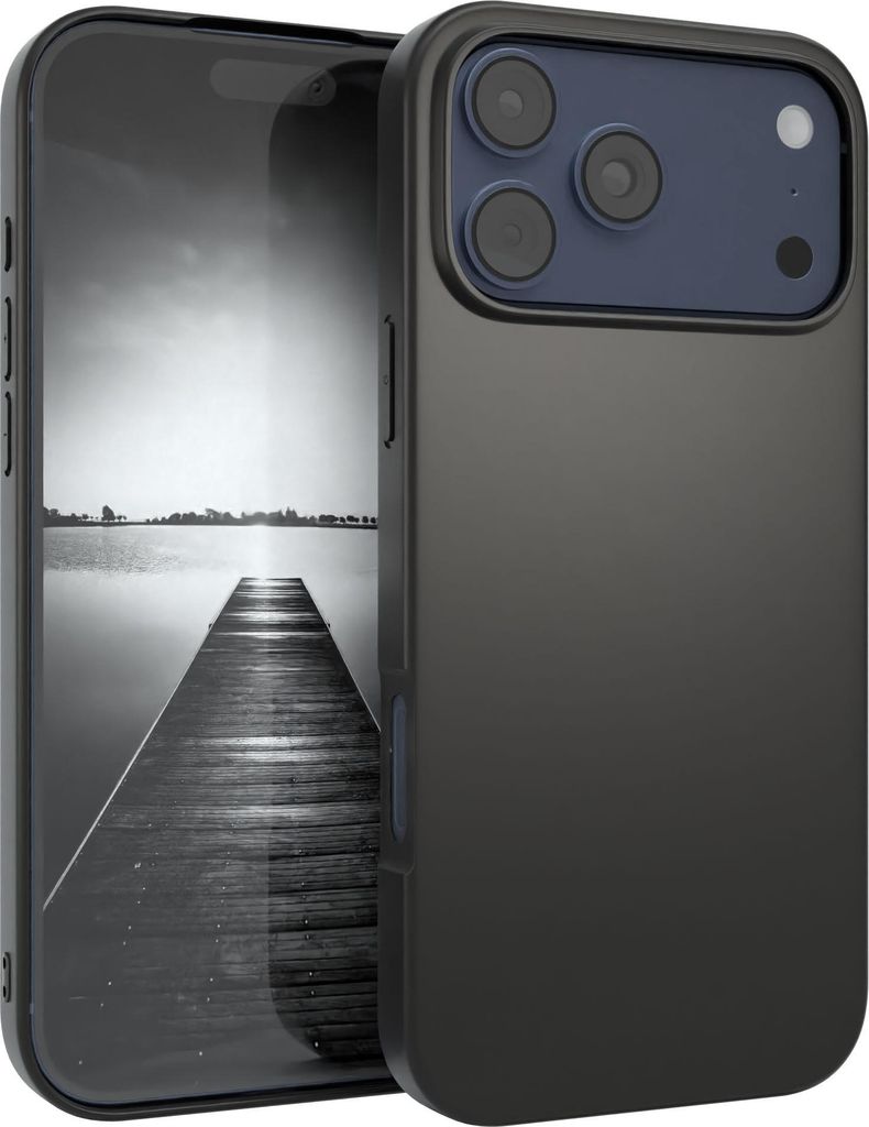 EAZY CASE Handyhülle Silikon Apple iPhone 17 Pro Max Slimcover Solid Black hoher Rand für Bildschirm & Kamera, Flexibles Silikon, extra dünn und...