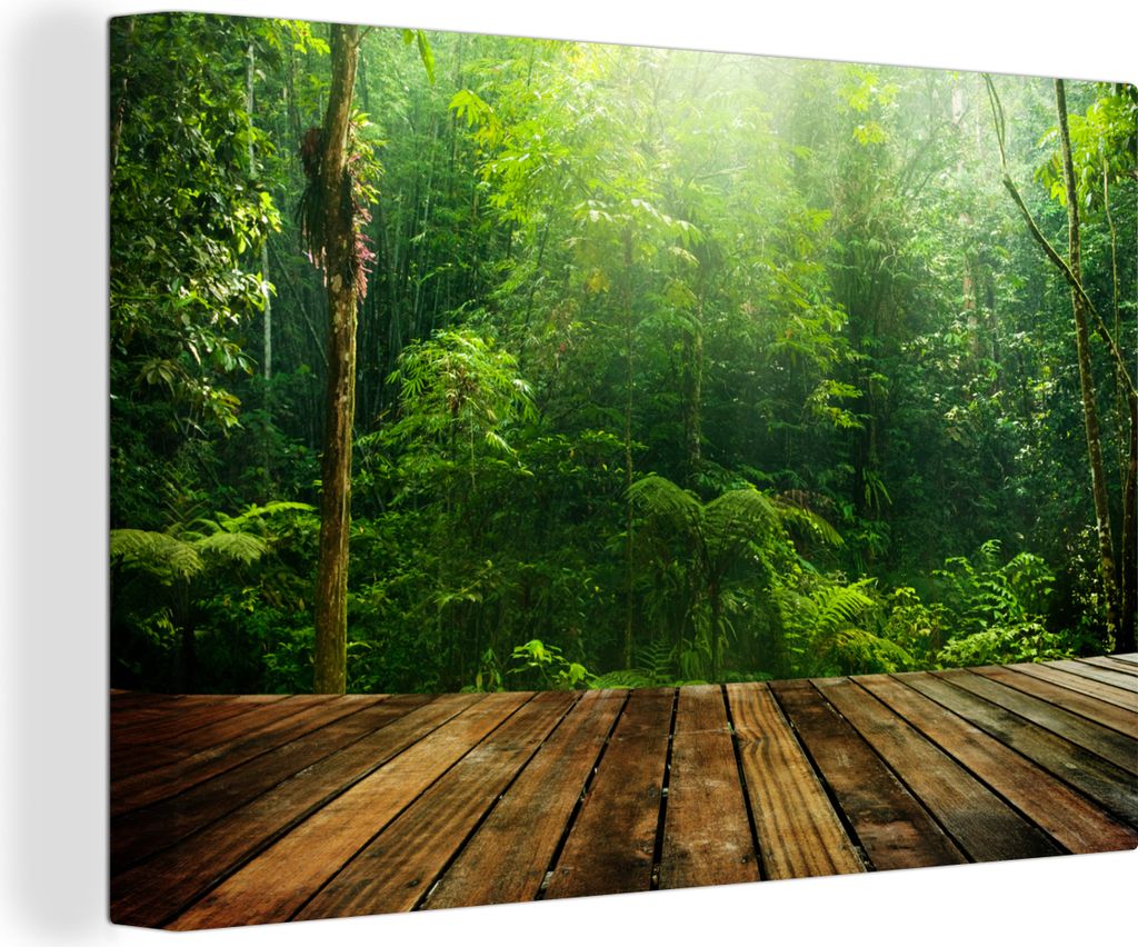 OneMillionCanvasses - Leinwandbilder - 140x90 cm, Boden - Holz - Dschungel - Jungen - Mädchen - Kinder - Kind, Wandbilder Kunstdruck Wanddekorat...