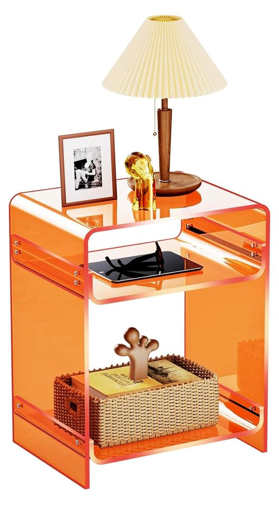 Acryl Beistelltisch, Transparenter Nachttisch, 30 x 40 x 50 cm (Orange)
