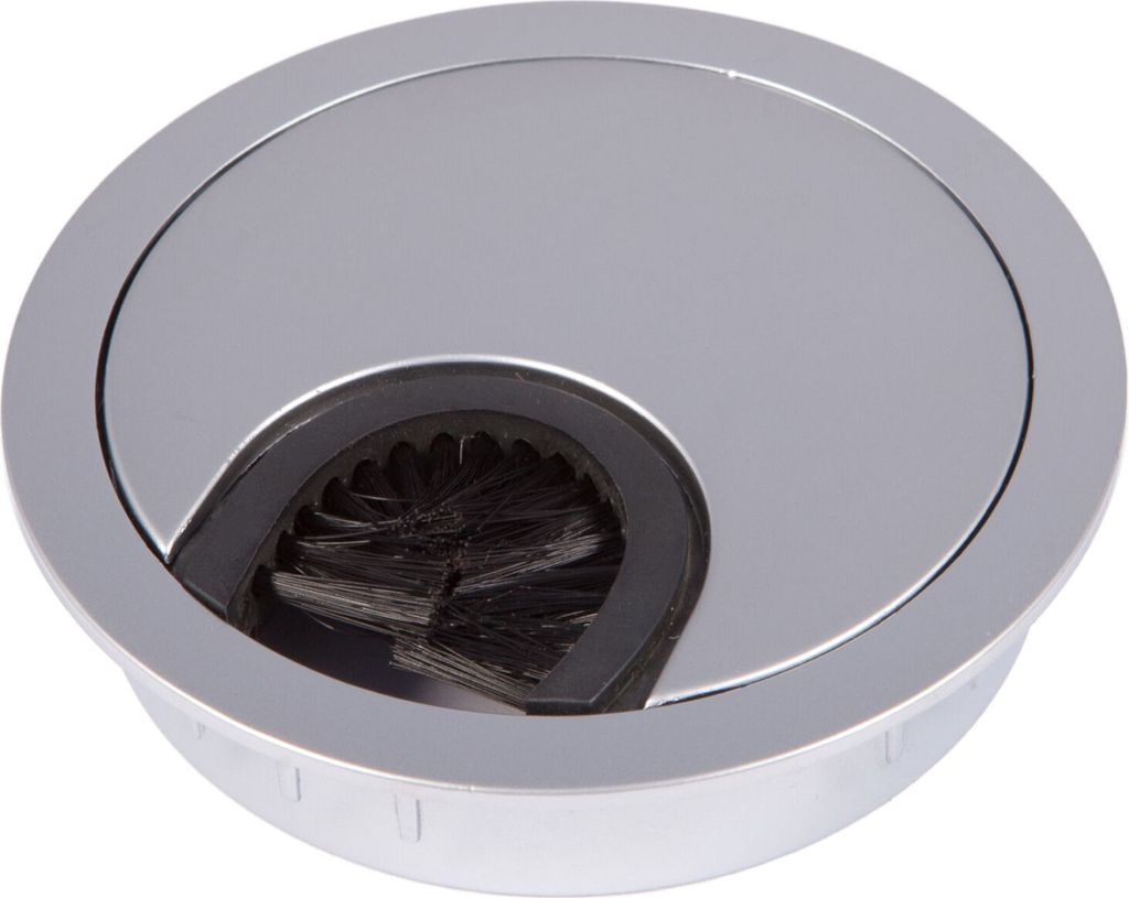 2 Stück Kabeldurchführungen Schreibtischdurchlass aus Metall Ø 90 mm Chrom matt