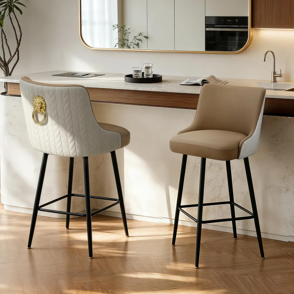 Tabourets de Cuisine Rembourrés Lot de 2 avec Assise Pivotante Beige