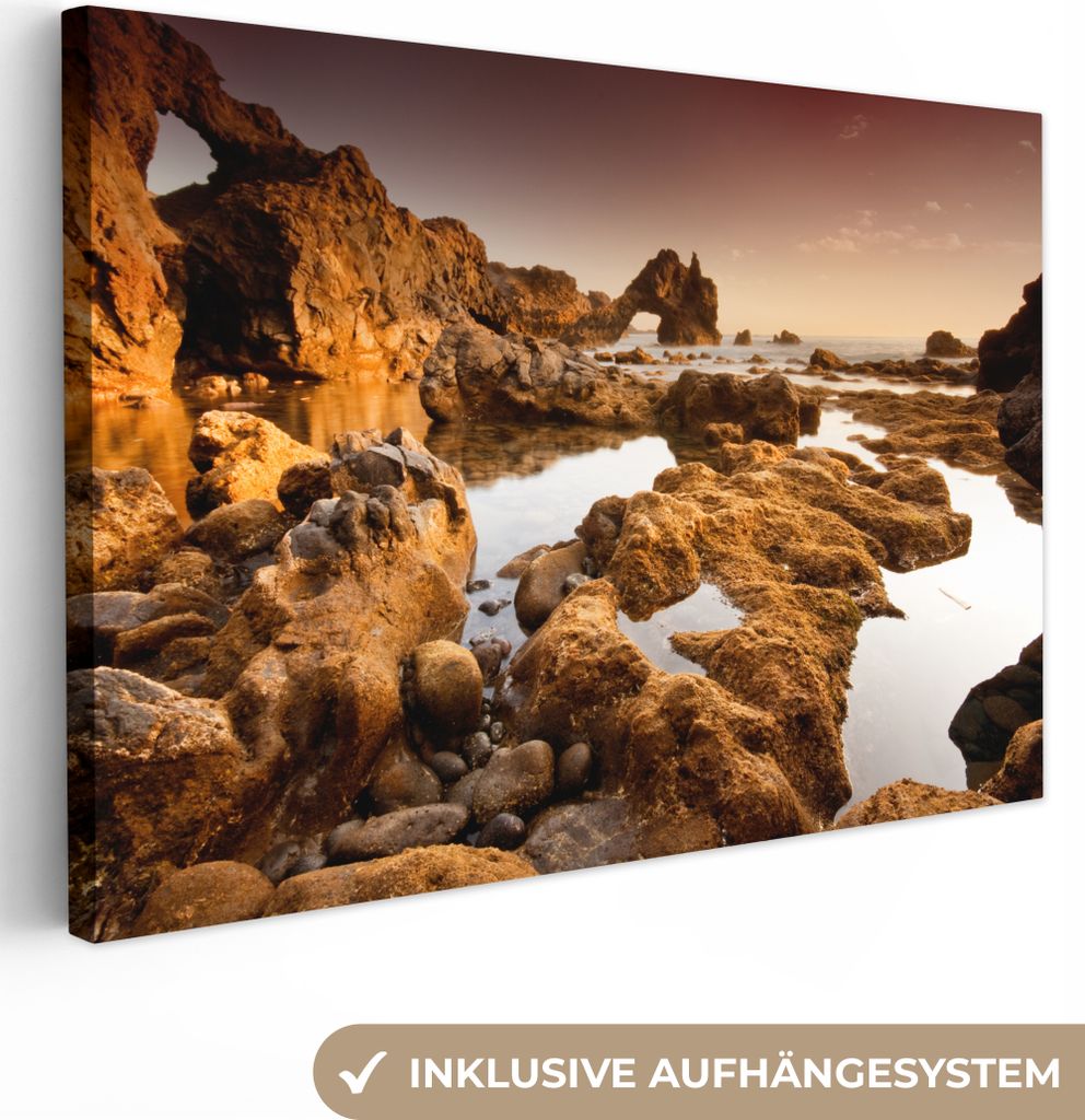 OneMillionCanvasses - Leinwandbilder - 150x100 cm, Felsenküste von Gran Canaria, Wandbilder Kunstdruck Wanddekoration