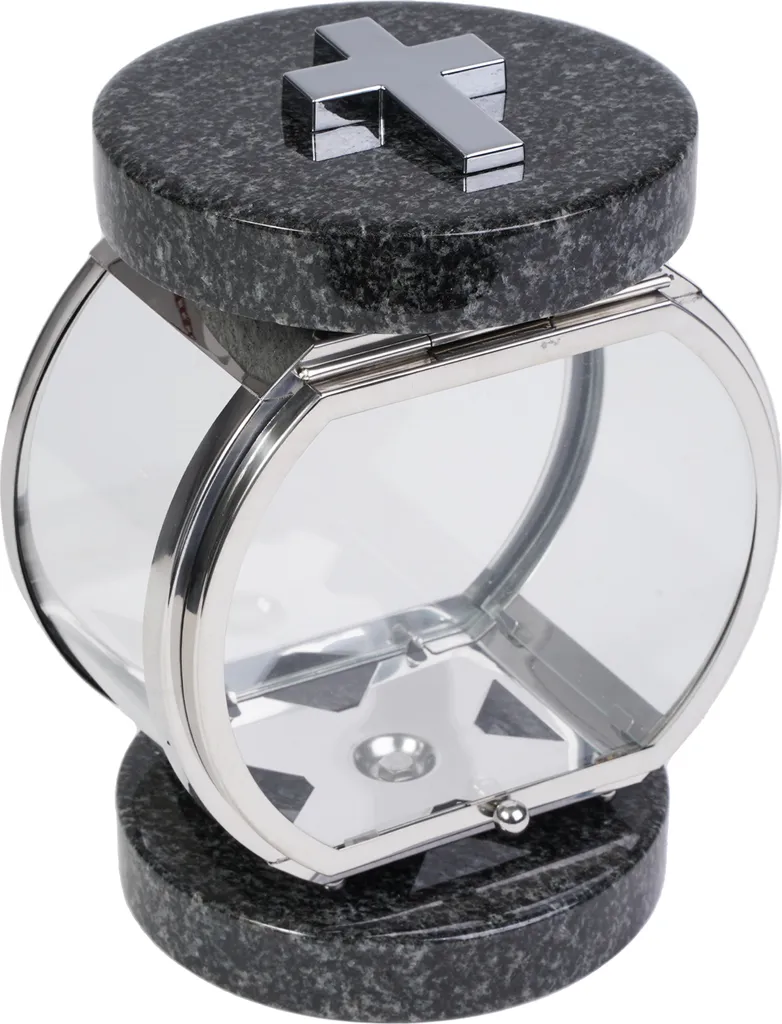 Lampe funéraire inox et granit Impala anti-corrosion avec croix ronde