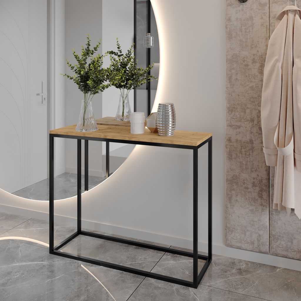 AX LIVING Konsole für Flur Lortie 100 cm Wotan Eiche schwarzes Gestell