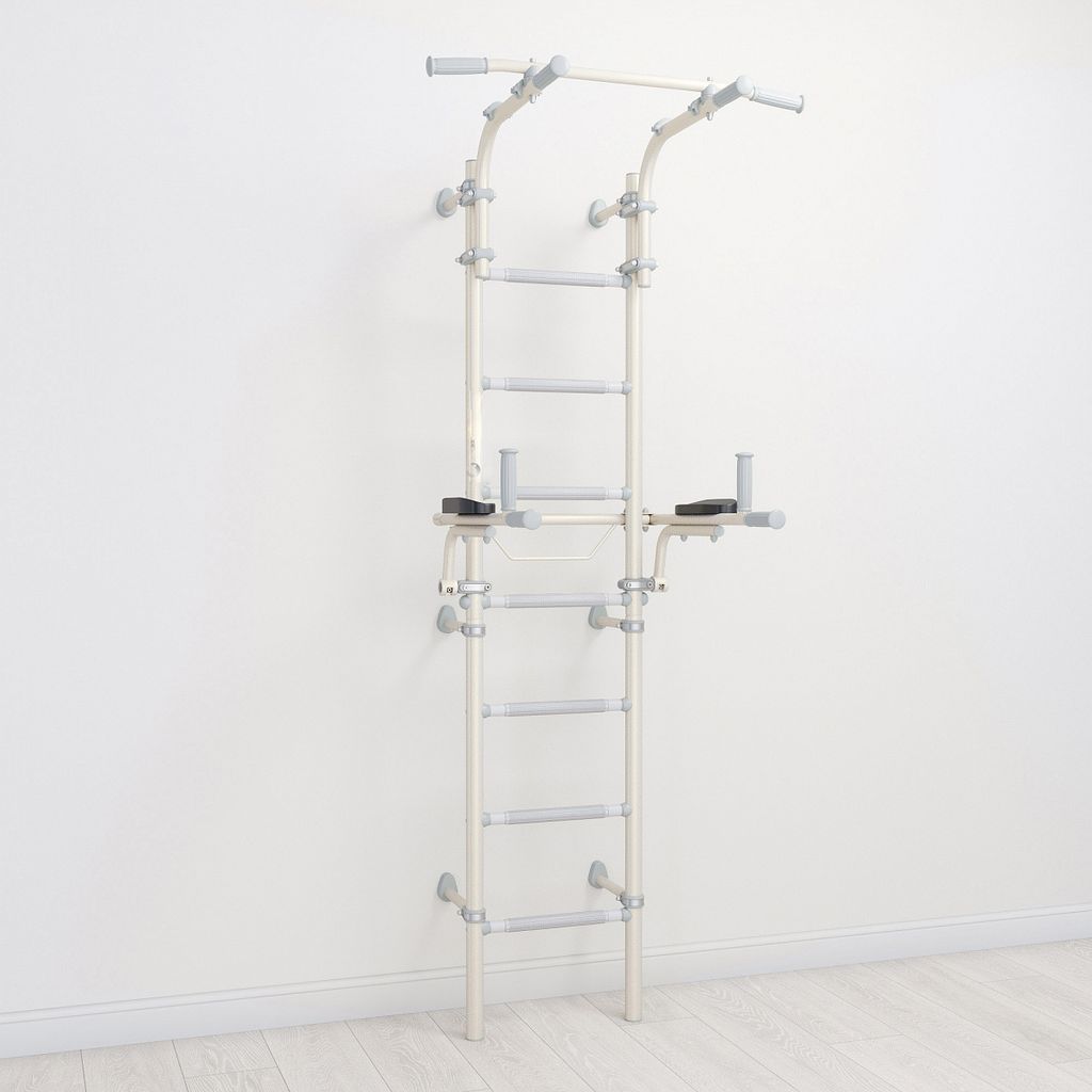 Sprossenwand ClimbMaxx M9 inkl. Dip-Station Weiß / Pastel