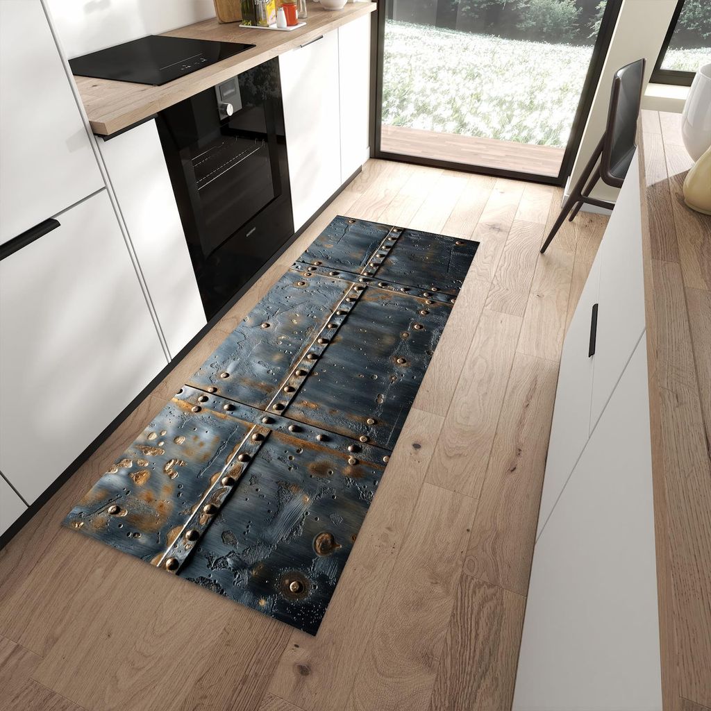 Küchenteppich 80x200cm rutschfest & abwischbar PVC Läufer - Metalltür Design