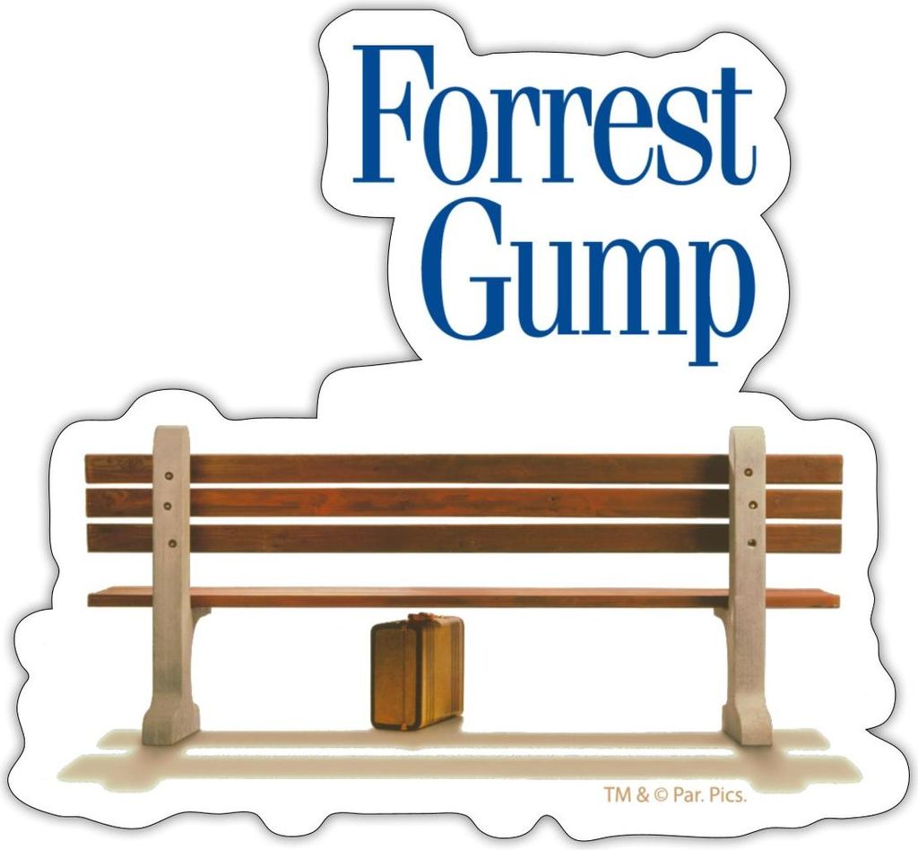 Spreadshirt Forrest Gump Logo Mit Bank Und Koffer Sticker Aufkleber, 10 x 10 cm, Mattweiß