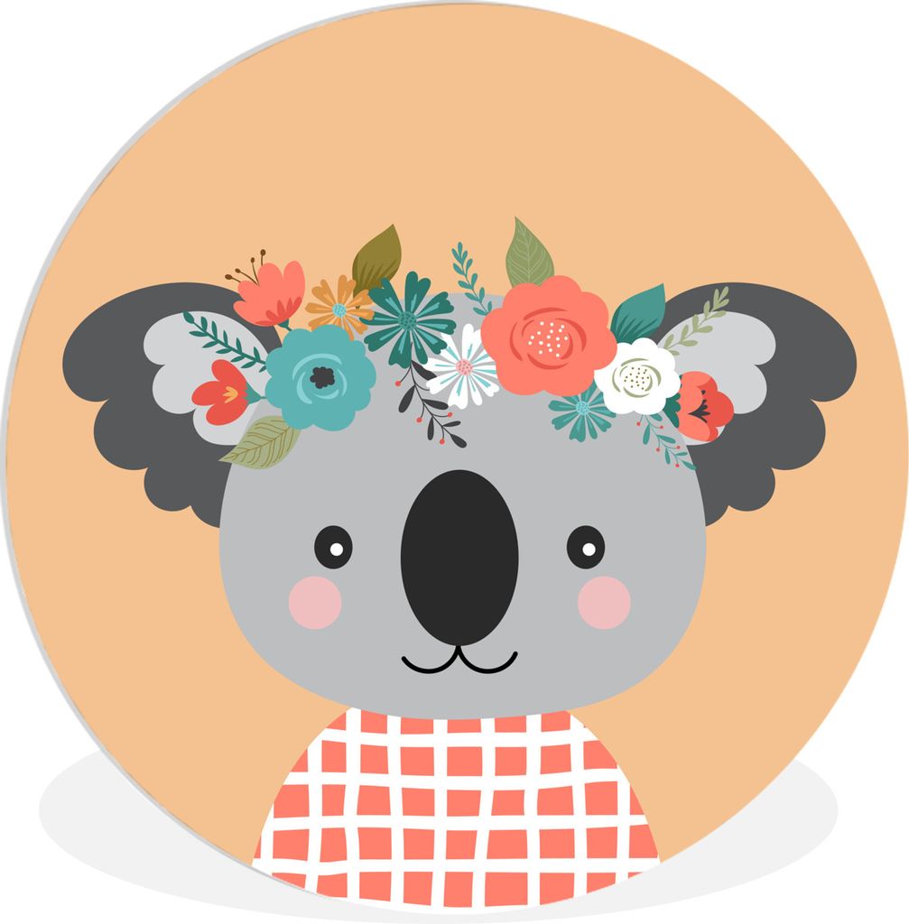 MuchoWow Rundes Wandbild - Runde Bilder Koala - Blumen - Krone Ø 90 cm Kreis Wanddekoration Kunststoff - Wandkreis - Wandschmuck - Wand-Kreis - ...