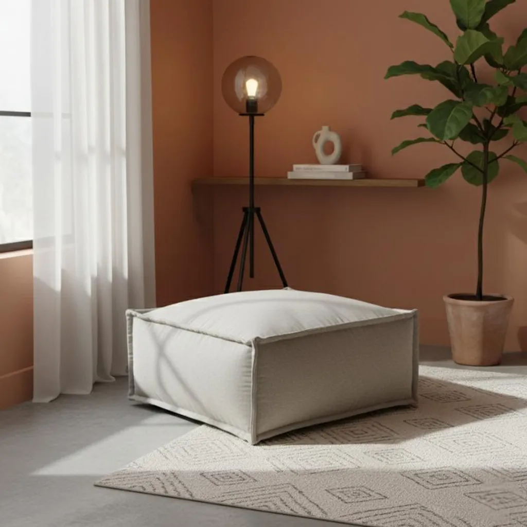 Chauffeuse méridienne effet lin beige pour canapé modulable 80x60 - 6
