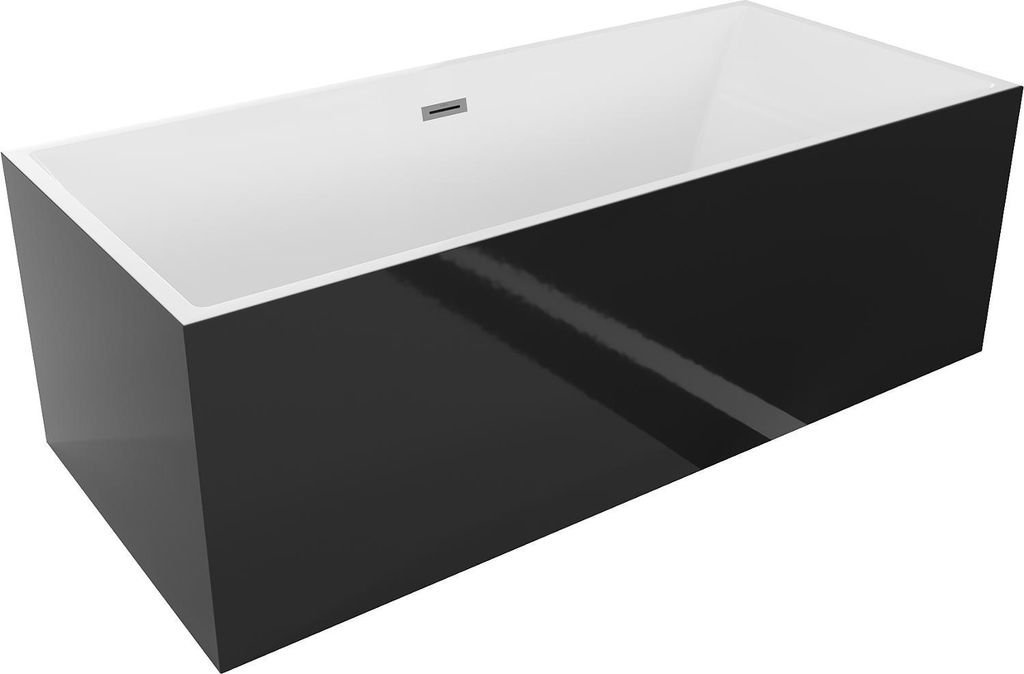 Mexen Vigo freistehende Badewanne 178,5 x 80 cm, weiß/schwarz, Überlauf in Gun Metal - 51251788075-95