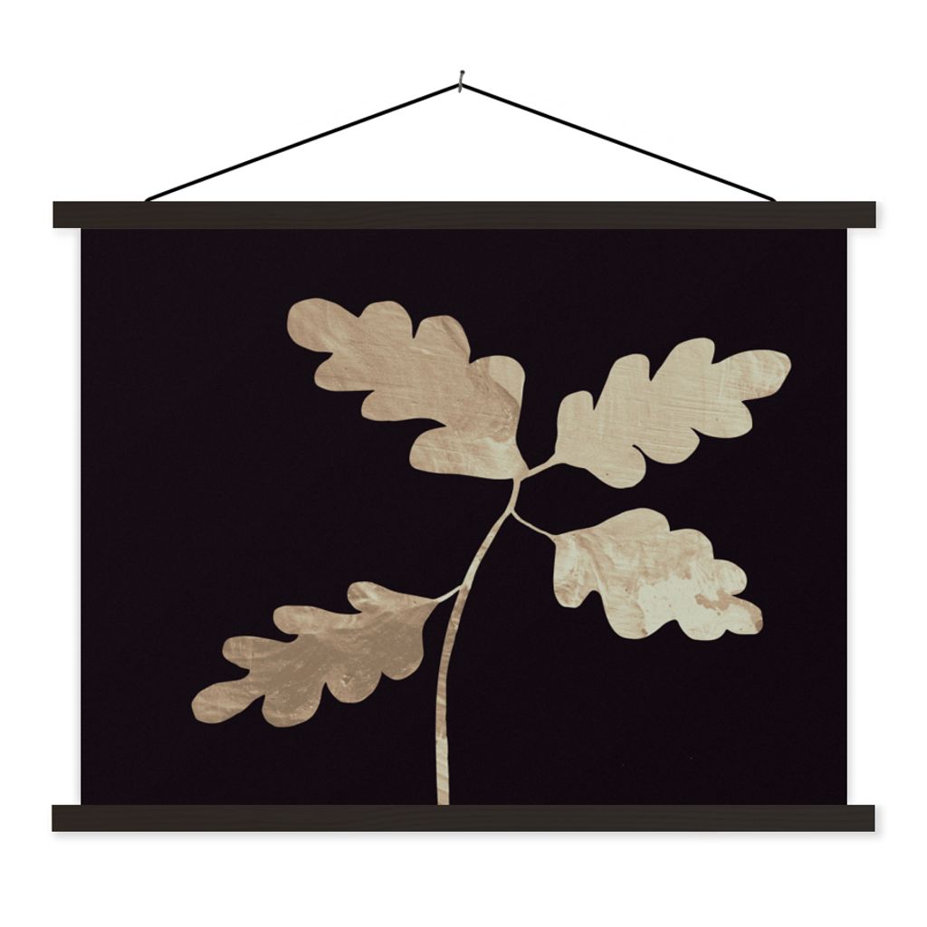 MuchoWow Textilposter Blätter - Gold - Luxus 150x113 cm mit holzfarbenen Rahmen - Poster