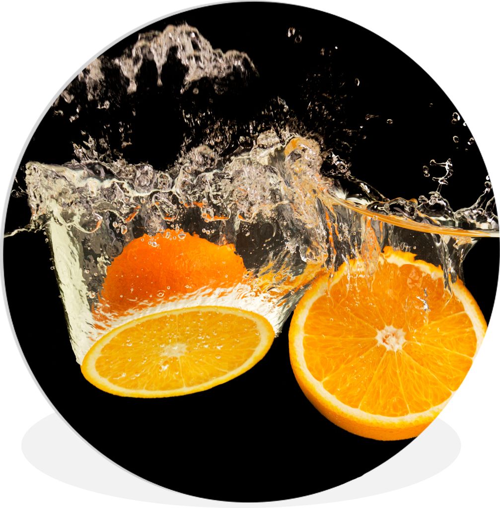 MuchoWow Rundes Wandbild - Runde Bilder Orange - Stillleben - Wasser - Schwarz - Obst Ø 30 cm Kreis Wanddekoration Kunststoff - Wandkreis - Wand...