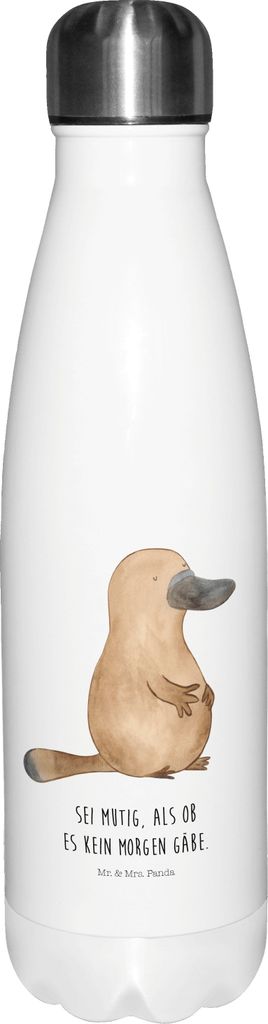 Mr. & Mrs. Panda Thermosflasche Schnabeltier Mut - Weiß - Geschenk, Teeflasche, Arbeit, Training, Büro, Trinkflasche, thermo, thermosflaschen, Ur...