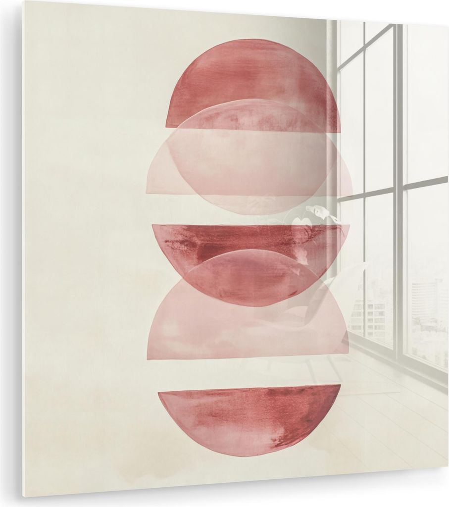 MuchoWow Glasbilder - Bilder auf Wandbild - Foto auf Glas Minimalistisch - Kreise - Rosa 90x90 cm Wanddekoration aus Glas - Acrylglasbild - Acrylbi...