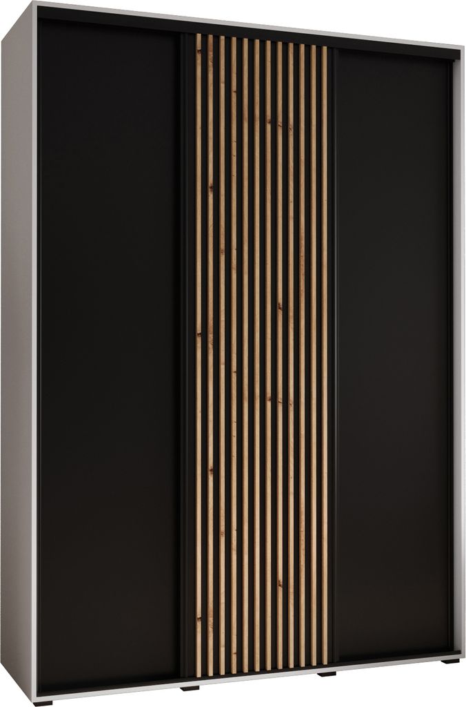 MEBLE KRYSPOL Sapporo 1 Schrank mit 3 Schiebetüren - 205,2x170x45 cm - Weiß Schwarz Artisan
