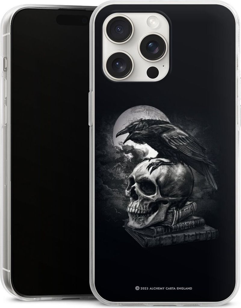 DeinDesign Handyhülle für Apple iPhone 15 Pro Max Silikon Hülle Case Smartphone Schutzhülle Rabe Schädel Totenköpfe