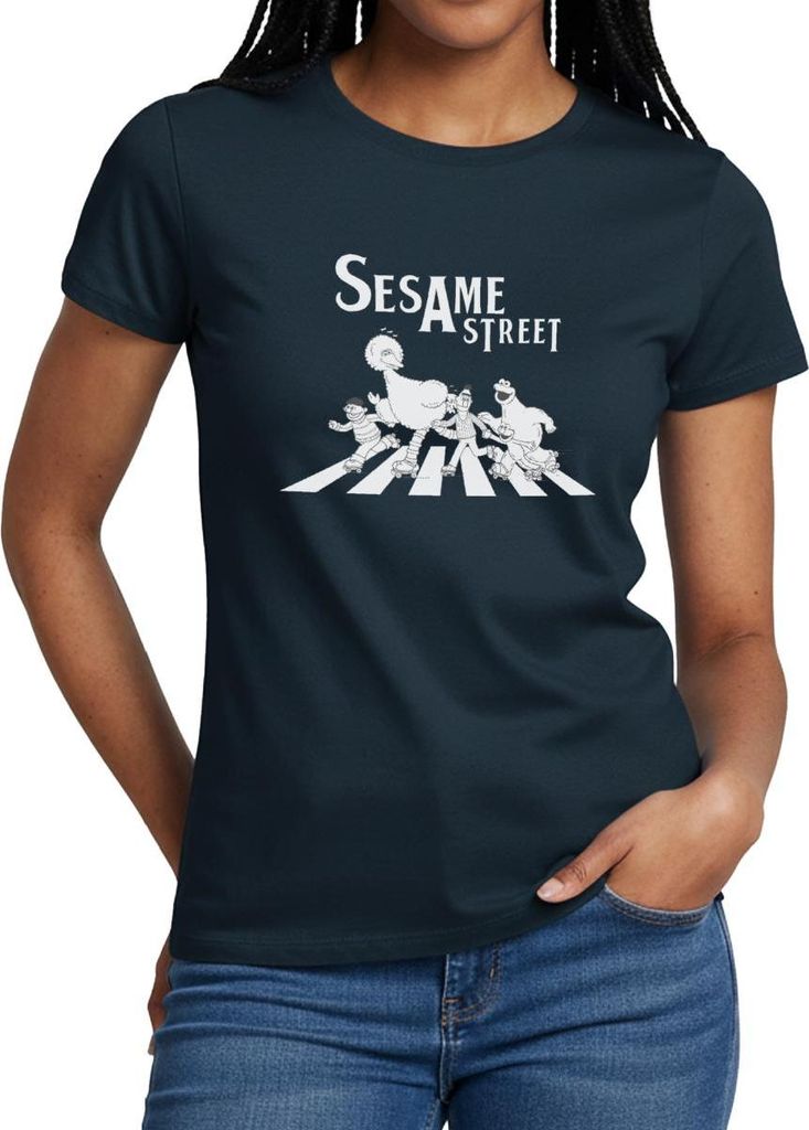 Spreadshirt Sesamstraße Zebrastreifen Klassiker Frauen T-Shirt, XL, Navy