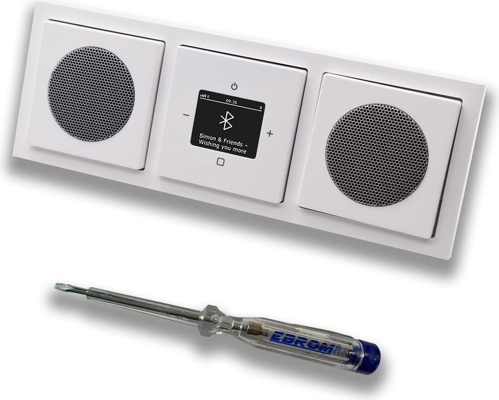 Busch Jäger DAB+ Unterputz Bluetooth (in and out) Radio 8217U-101 PUR Edelstahl, Komplett-Set mit 2 x Lautsprecher, Abdeckungen und Rahmen + EBROM...