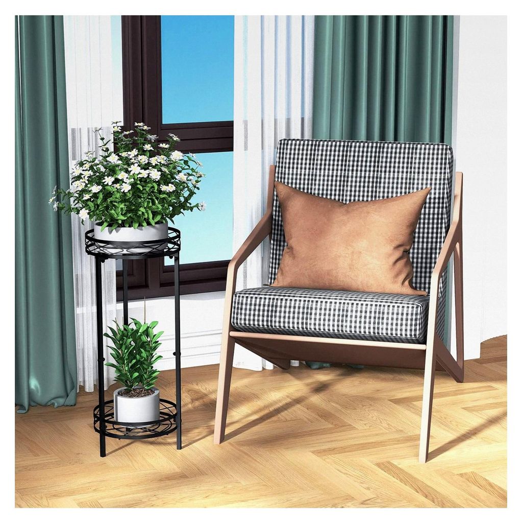 Metall Pflanzenständer für den Innenbereich, zweistufiger Blumenständer 70x29 cm, Blumentopfhalter für Garten, Terrasse und Wohnraum, Schwarz