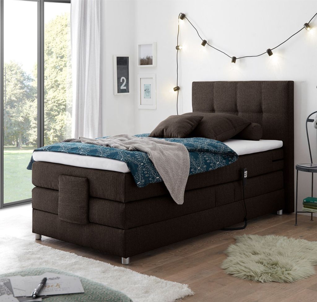 Boxspringbett Jugendbett in 120x200 cm MANAUS-09, in der Farbe mocca, Visco-Topper, elektrisch verstellbar