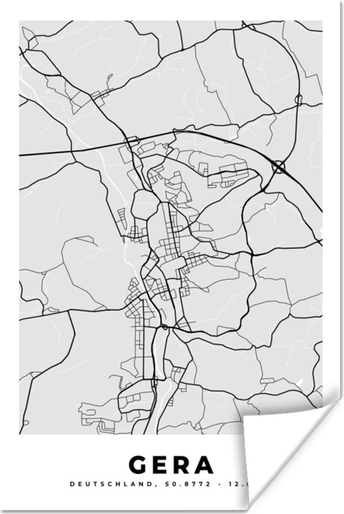 MuchoWow Poster Karte - Gera - Deutschland - Stadtplan - Karte 20x30 cm - Papierdruck