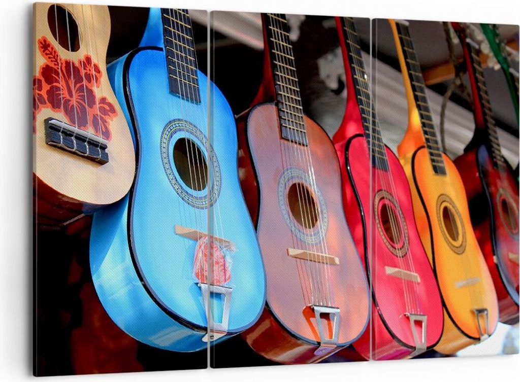 Bild auf Leinwand - Leinwandbild - Gitarre Musik Instrument Mexiko - 105x70cm - Wand Bild - Wanddeko - Leinwanddruck - Bilder - Kunstdruck - Leinwa...