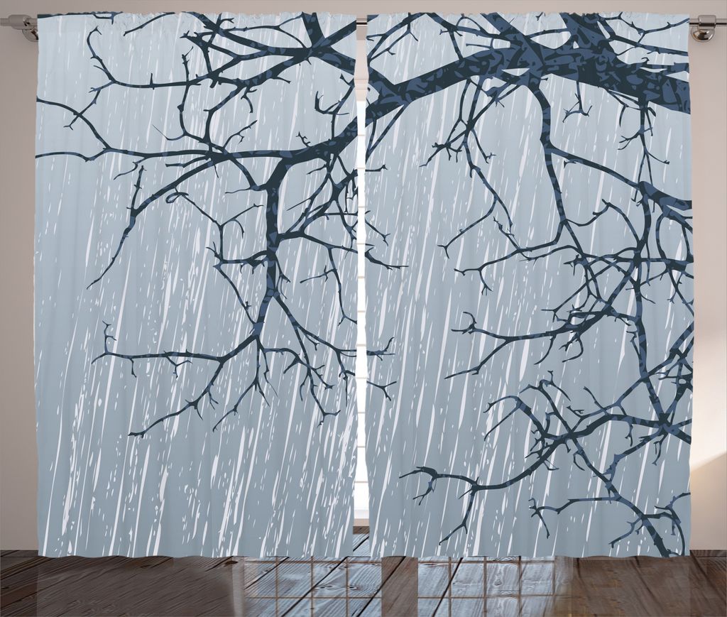 ABAKUHAUS Baum Rustikaler Vorhang, Rainy Day Winter-Niederlassungen, Wohnzimmer Universalband Gardinen mit Schlaufen und Haken, 280 x 175 cm, Grau