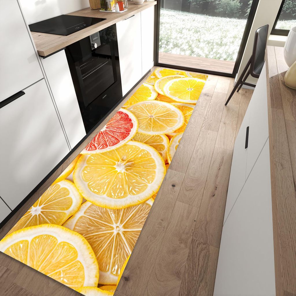 Küchenteppich 80x300cm rutschfest & abwischbar PVC Läufer - Zitrusfrüchte