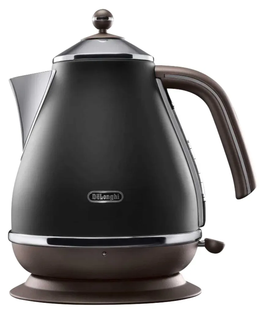 Bouilloire électrique DeLonghi noire avec filtre anti-calcaire amovible