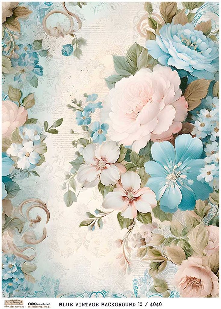 Reispapier Decoupage Bastelpapier A4 - Scraplove - Blue Vintage Background 10