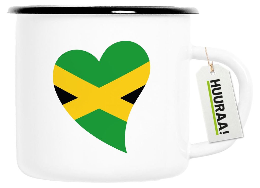 Huuraa Emaille Tasse Jamaika Flagge Herz 300ml Vintage Campingbecher Geschenkidee