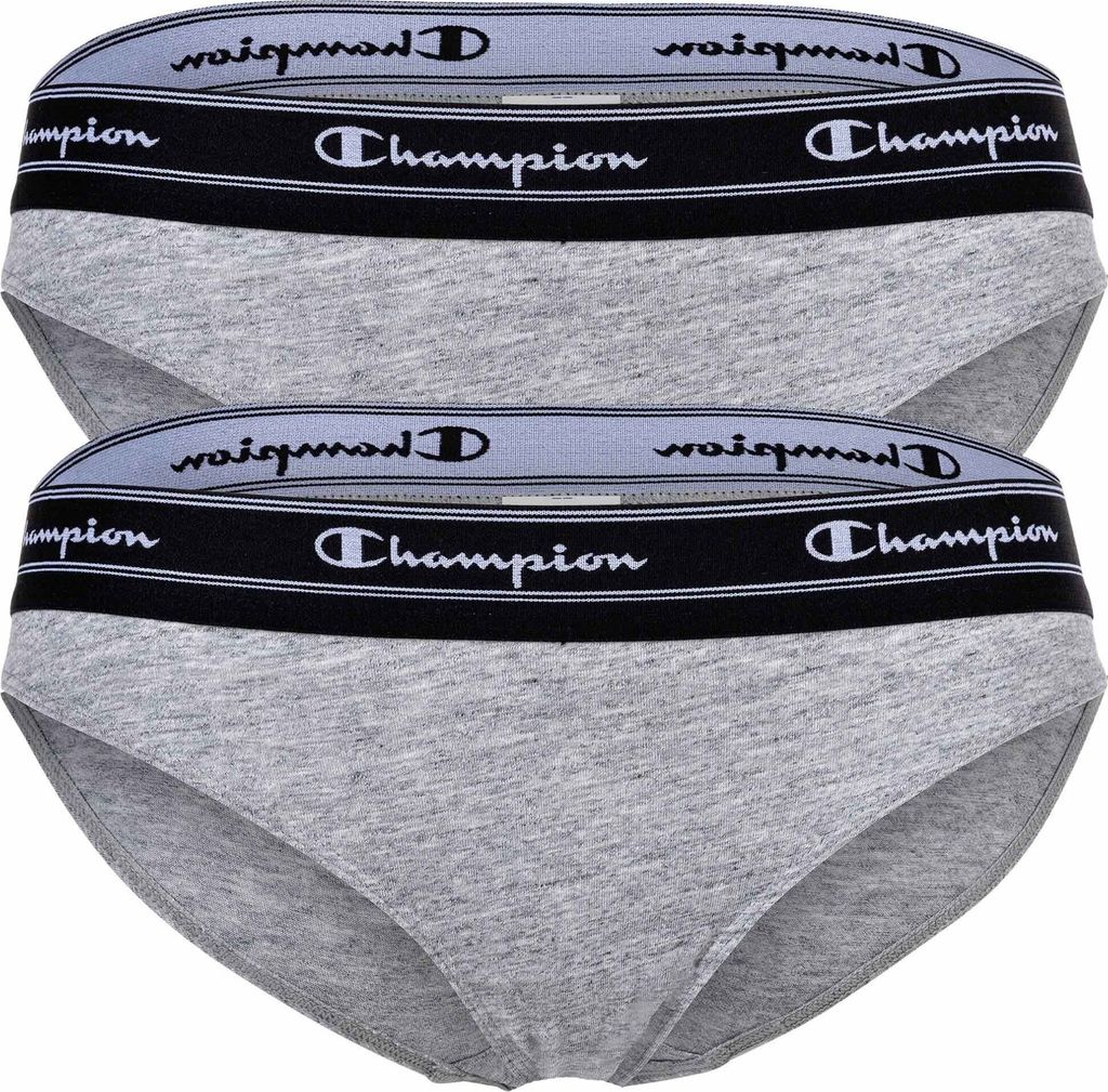 Champion Damen Bikini-Slips, 2er Pack - Slips, Logo-Bund, einfarbig Grau L