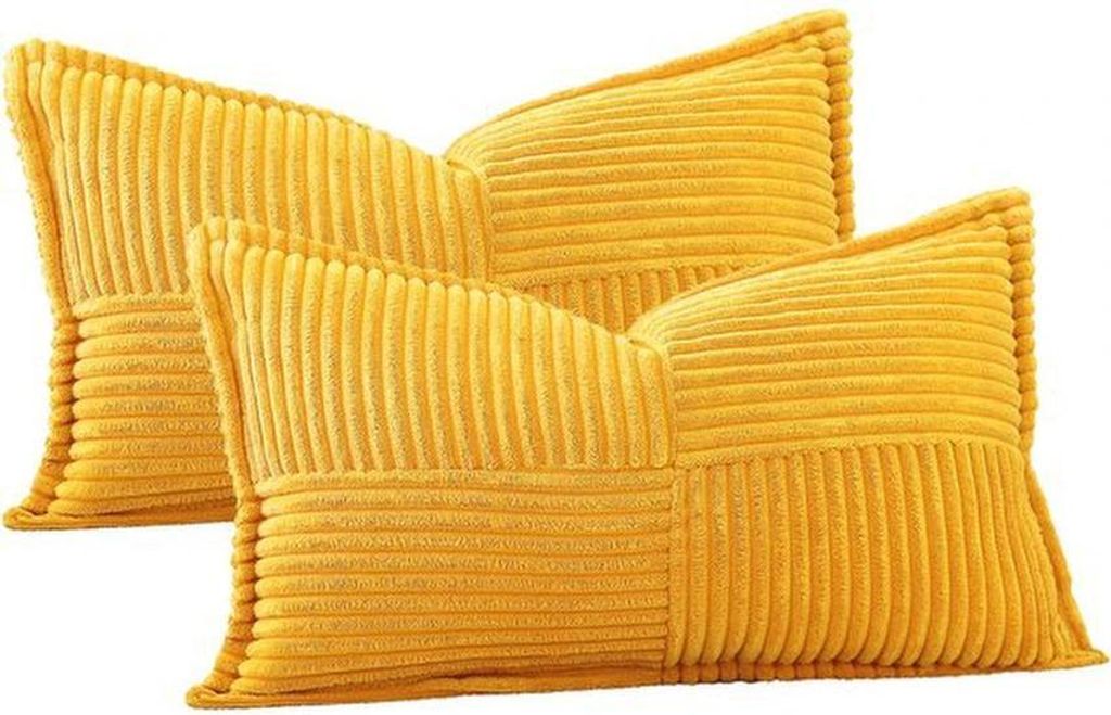 Unyqoos Set aus 2 modernen Kissenbezügen aus Corduroy in Goldgelb für stilvolles Interieur