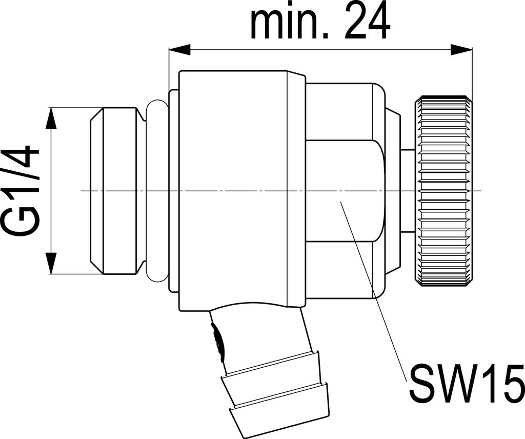 A technical drawing of a valve with dimensions and labels.