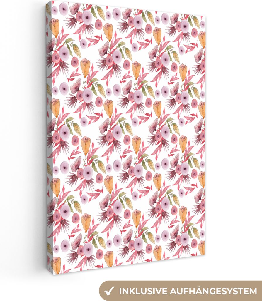 OneMillionCanvasses - Leinwandbilder - 90x140 cm, Blumen - Farben - Rosa, Wandbilder Kunstdruck Wanddekoration - Wandschmucke - Schlafzimmer