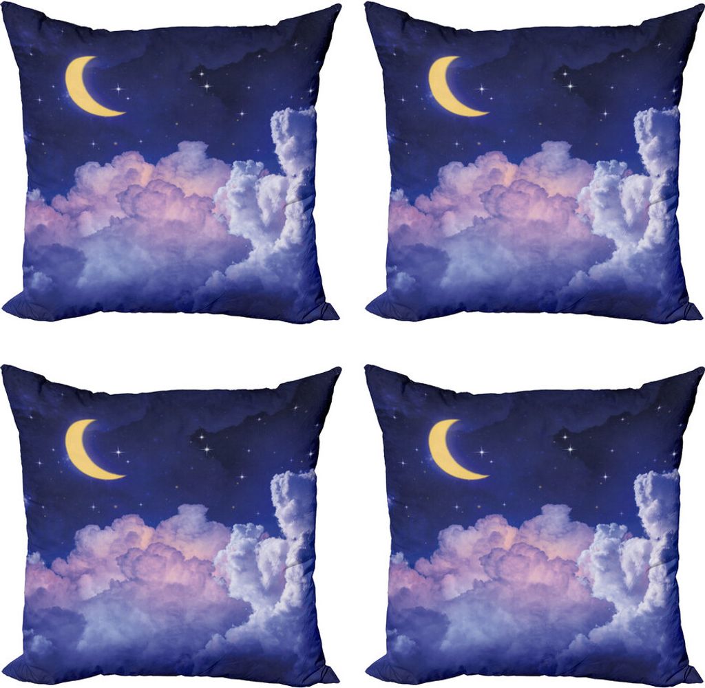 ABAKUHAUS Mond Kissenbezug Set (4 Stück), Sterne in der Nacht Cosmic, Moderner Doppelseitiger Digitaldruck, 60 cm x 60 cm, gelb Lila