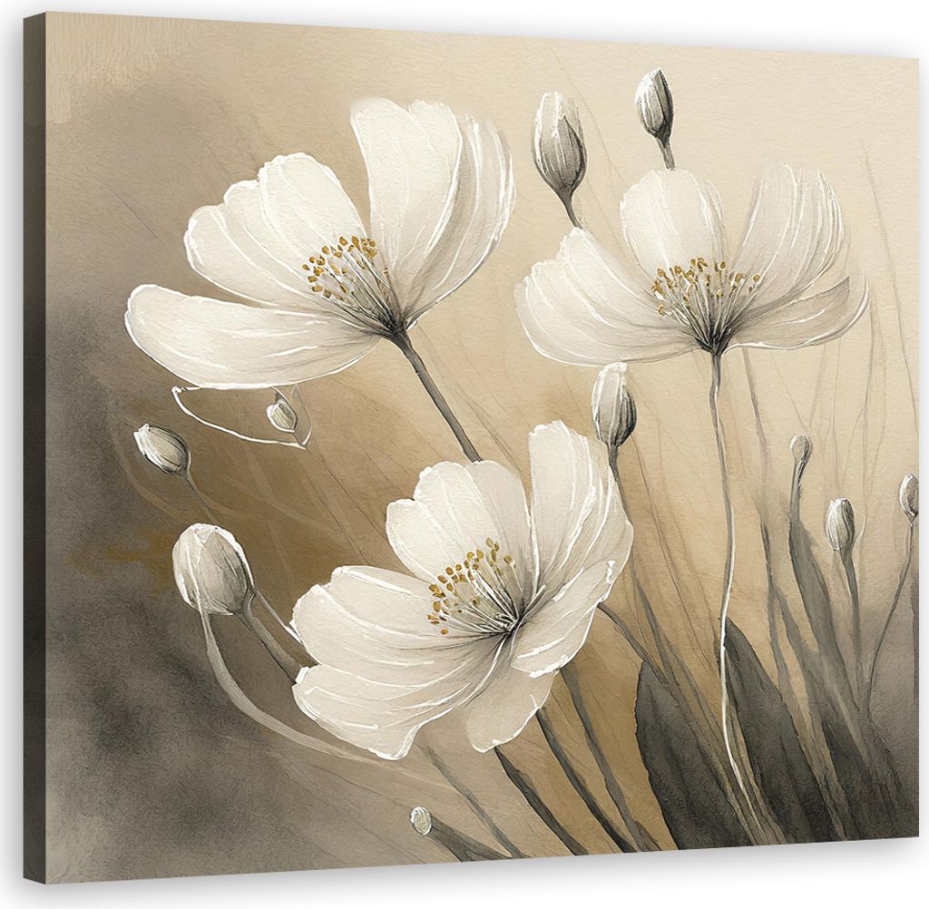 Leinwandbild Blumen Pflanzen Botanik 50x50 Feeby Grau bild für die wand bereit zum aufhängen
