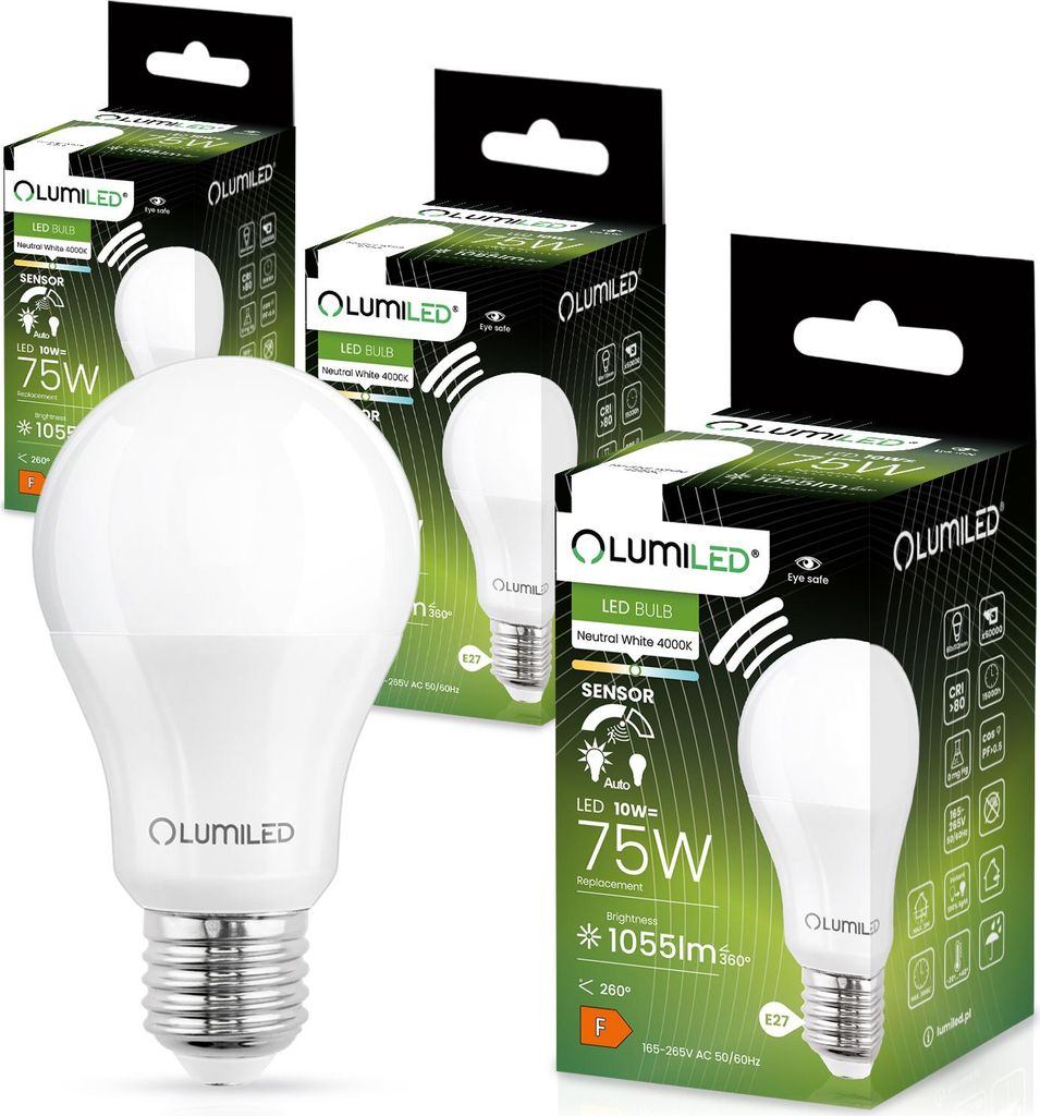 3x Żarówka LED E27 A60 10W = 75W 1055lm 3000K Ciepła 260° Zdjęcie produktu 