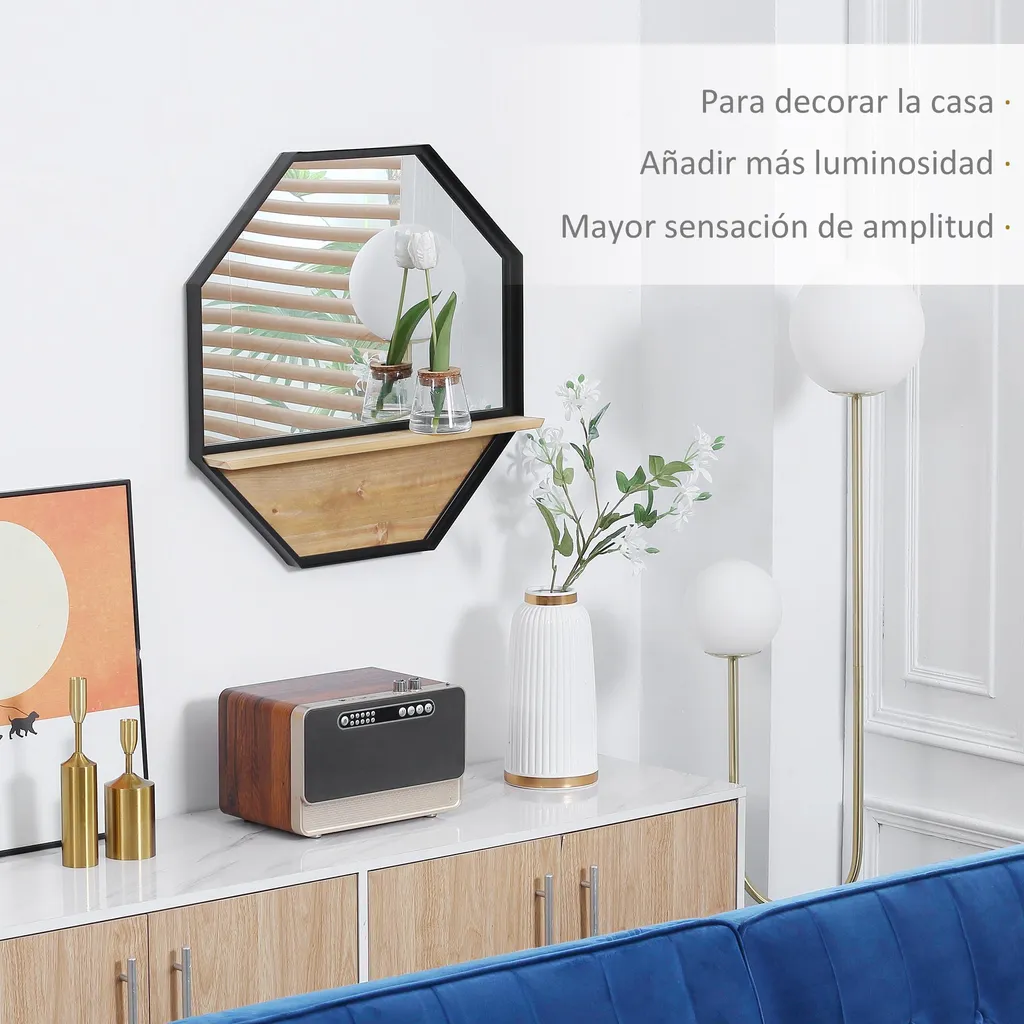 Miroir design noir 61x84 cm avec tablette pratique en acier robuste