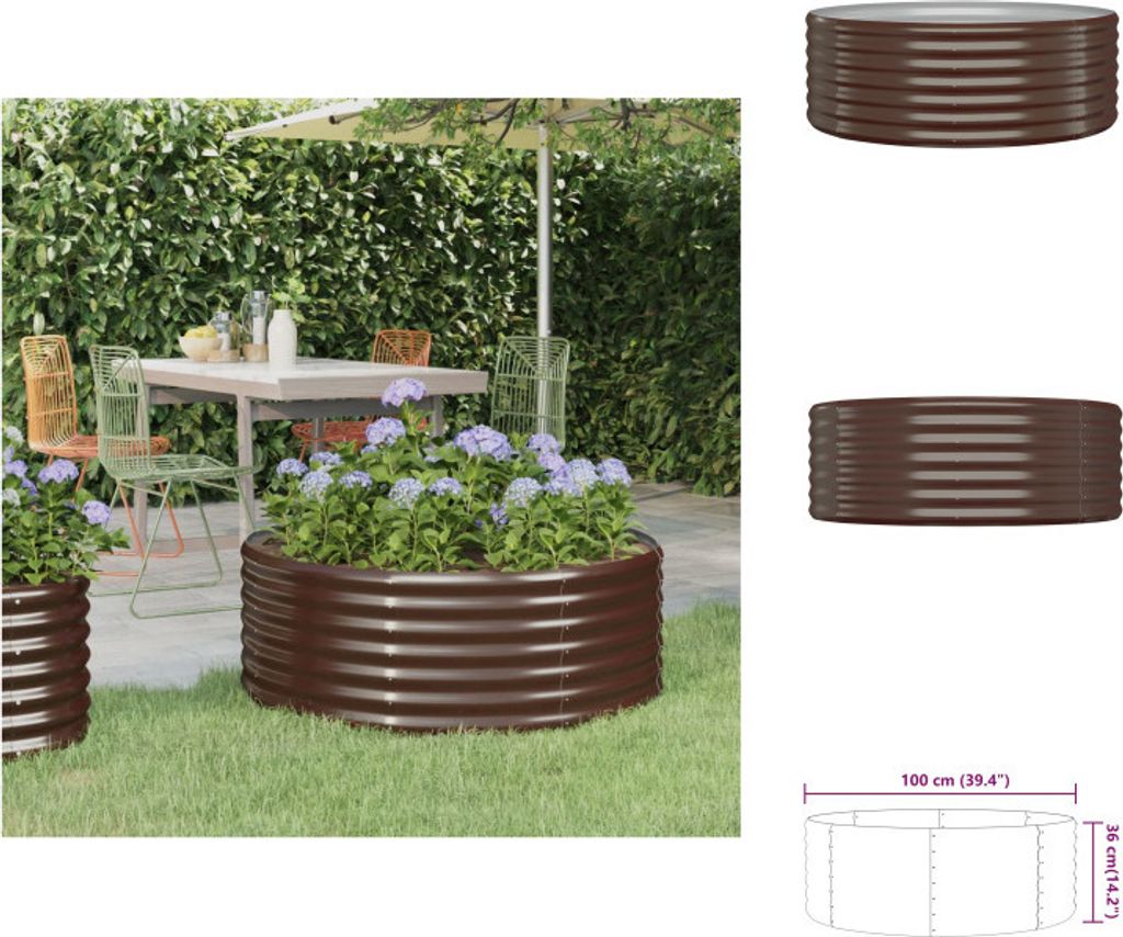 vidaXL Hochbeet Pulverbeschichteter Stahl 100x100x36 cm Braun - Blumentöpfe & Pflanzgefäße
